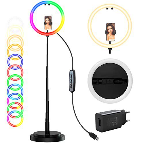 Aro De Luz con Tripode Plegable, Anillo De Luz LED 12'' para Movil con 35 Modos RGB