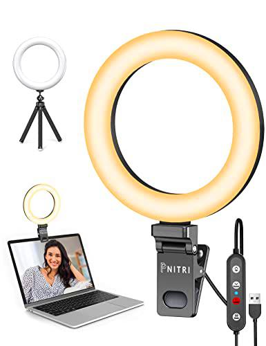 Anillo de Luz Videoconferencia, Pnitri 6.3'' Aro de Luz con Trípode y Clip y 3 Modos Luz 10 Niveles Brillo Regulables para Movi TIK Tok