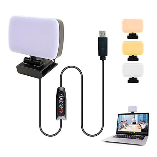 Luz para Videoconferencia,Luz para Cámara con 3 Modos Ajustables y 10 Niveles de Brillo (3000-6500k,Cable USB),Luz de Vídeo para Ordenador Portátil/Transmisión en Directo/Conferencia