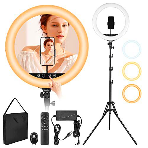 MYSWEETY 18&quot; Aro de Luz con Tripode, 3 Modelos Ring Light Anillo de Luz Graduable Aro Luz Movil con Bluetooth Control Remoto para TIK Tok