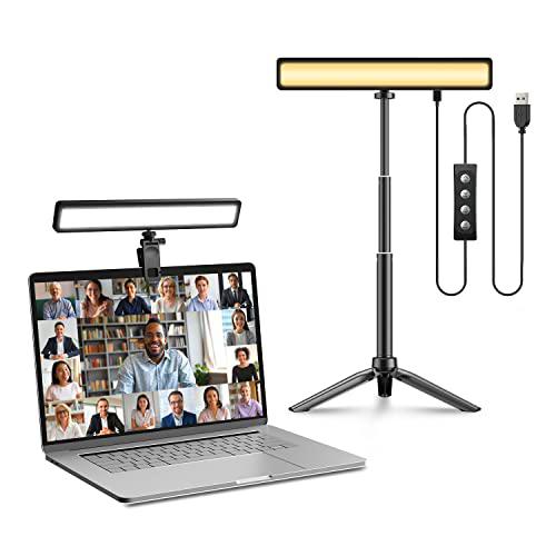 APEXEL Luz de Video LED,2500-9000K,3 Modos de iluminación y 10 Niveles de Brillo Ajustables,Luz de Videoconferencia con Trípode y Clip para Laptop,Estudios Fotográficos,Videoconferencias