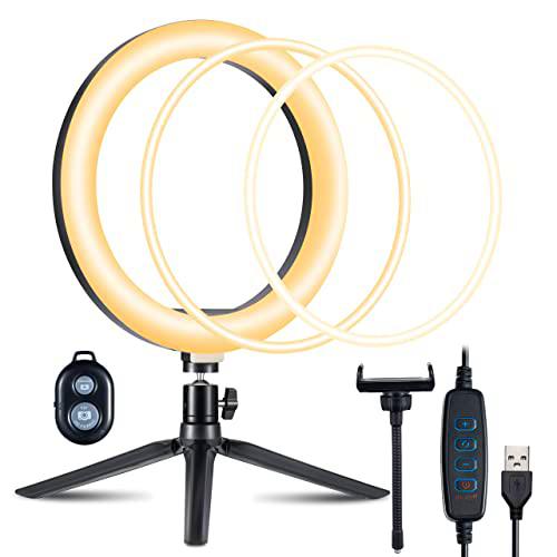 Ansta 10 Pulgadas LED Ring Light, tunable Desktop Self