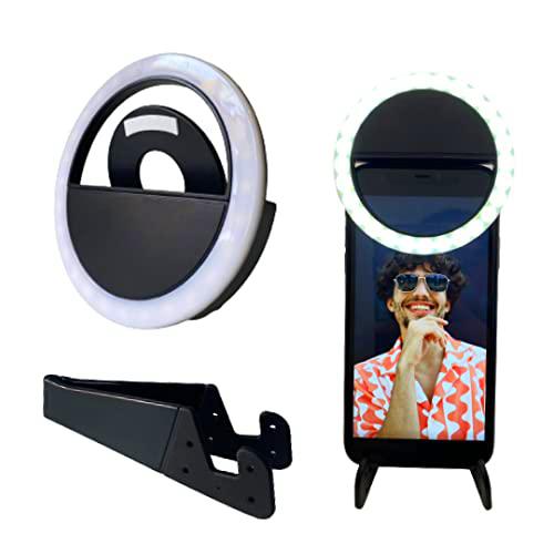 Aro de luz para móvil con Soporte Incluido. Anillo de luz LED con USB Recargable.Ring Light 3 Niveles de Brillo para móvil