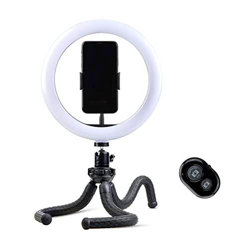 Fotopro 10 Pulgadas Aro de Luz con Tripode Regulable 3200K-5500K con Soporte para Teléfono y Control Remoto Selfie Anillo de Luz LED Trípode para Video Fotografia Maquillaje Youtube TikTok