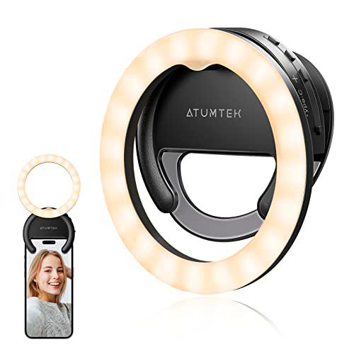 ATUMTEK Aro de Luz LED para Móvil Anillo de Luz Selfie Recargable Clip-on 40 LED Luz de Relleno para Foto y Video para Transmisión