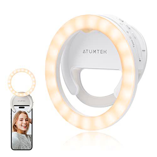 ATUMTEK Aro de Luz LED para Móvil Anillo de Luz Selfie Recargable Clip-on 40 LED Luz de Relleno para Foto y Video para Transmisión