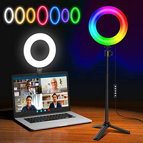 Vlogging Anillo de luz para computadora portátil de 6.5 pulgadas con soporte de trípode y clip