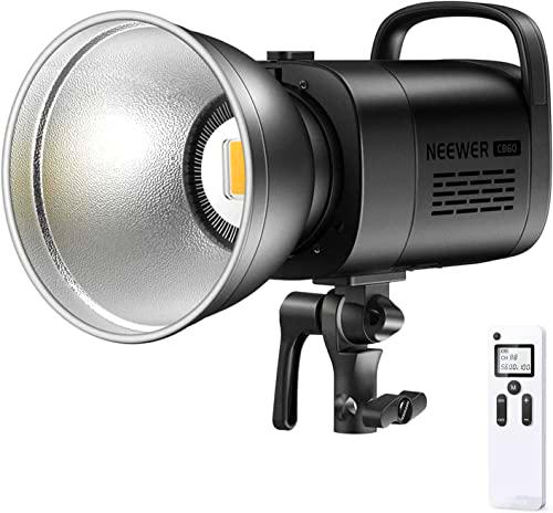 NEEWER Luz de Video LED CB60 70W Mejorada, Iluminación Continua con Luz Diurna de 5600K/CRI 97+/TLCI 97+/9000Lux@1M/Montaje Bowens y Control Remoto Inalámbrico 2.4G para Video de Youtube(Negro)