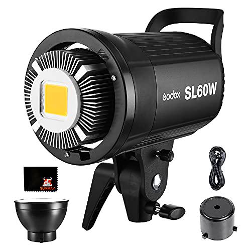 GODOX SL-60W LED Luz Video 60W Foco Led 5600K Gran Potencia Bowens Mount para fotográfico Estudio Video Youtube Video Foto Studio(SL 60W LED Light)