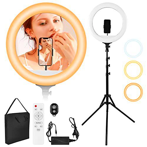 MYSWEETY 18&quot; Aro de Luz con Tripode, 3 Modelos Ring Light Anillo de Luz Graduable Aro Luz Movil con Bluetooth Control Remoto para TIK Tok