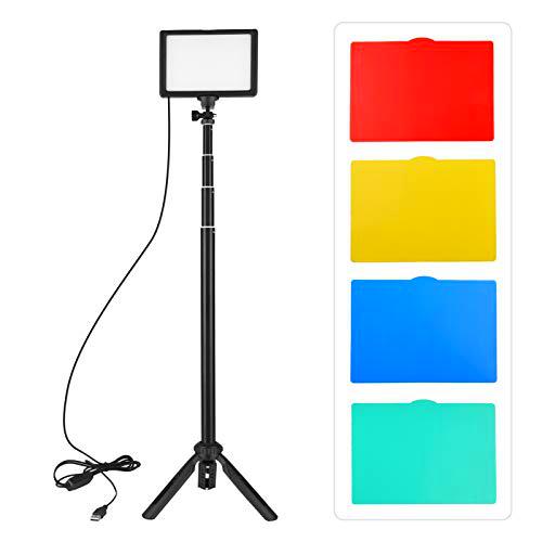 Camnoon USB Kit de luz de Video LED Iluminación de fotografía 3200K-5600K 120 Piezas de Cuentas de 14 Niveles Regulables con Soporte de trípode de Altura Ajustable de 148 cm / 58 Pulgadas 5 filtros