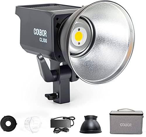 Luz de Video, COLBOR CL100 65W COB Continua Vídeo Light LED de Estudio 2700k-6500K CRI 97+ App Control Remoto de Montaje Bowens Modo Silencioso para Estudio Fotografía