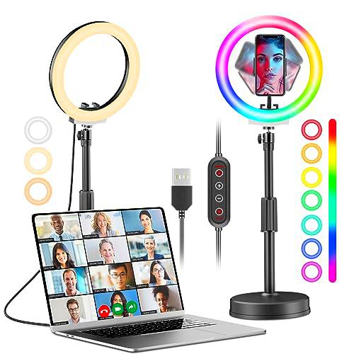 Aro de luz, PEYOU 10'' Dimmable Tabletop Ring Light for Live Streaming/Video Calling/Meeting/Makeup/Youtube/Tiktok/Lighting Occasions