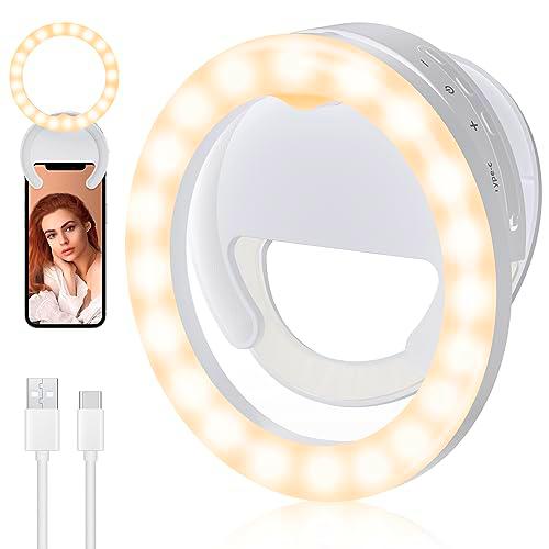 RealPlus Aro de Luz para Movil[Giratorio], Selfie Ring Light Recargable con Clip &amp; 40 LED