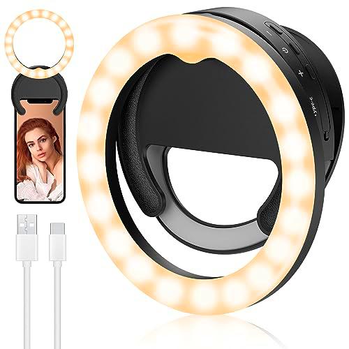 RealPlus Aro de Luz para Movil[Giratorio], Selfie Ring Light Recargable con Clip&amp;40 LED