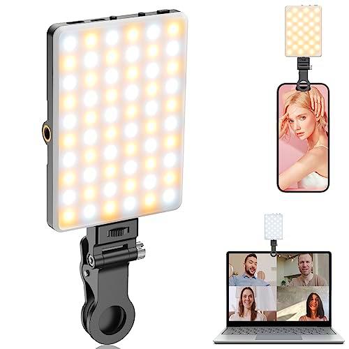 TONEOF Luz Selfie portátil, Luz de teléfono Recargable 60 LED con Clip&amp;Doble Orificio Tornillo de 1/4&quot;