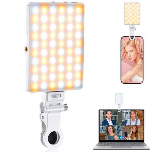 TONEOF Luz Selfie portátil, Luz de teléfono Recargable 60 LED con Clip&amp;Doble Orificio Tornillo de 1/4&quot;