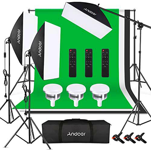 Andoer Kit de Iluminación de Estudio Fotográfico, Sistema de Soporte de Fondo de 2M x 3M con Softbox