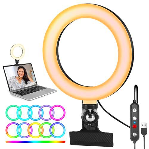 LED Ring Light, anillo luminoso RGB giratorio con clip de 6,3 pulgadas para vídeo