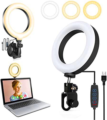 Ring Light, 4,7&quot; LED luz anillo con clip, anillo luminoso ajustable con 3 modos de iluminación y 10 niveles de luminosidad para maquillaje juvenil