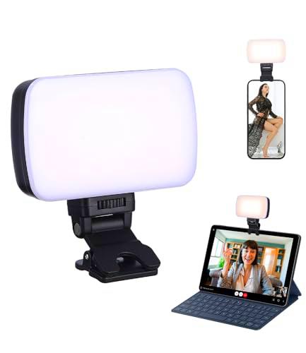 LED Luz de Video Profesional,LED Videolich,Selfie Licht mit Clip 3200-5600K Ajustada 3 Modos de luz Regulable CRI95+ Luz portátil para Phone