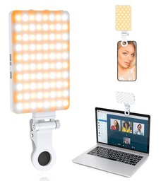 TONEOF 80 LED Luz Selfie con Clip, Luz para Movil Recargable 3200K-5600K con 3 Modos de Luz y Brillo Ajustable