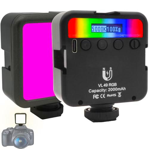 HAFOKO VL49 Mini RGB LED Luz Video Cámara Light con 3 Zapatas Frías 1/4&quot; Magnética Teléfono Vlog Luz Inteligente con Pantalla LCD 2000mah 2500K-9000K Compatible con Cámara Tiktok Youtube Vlogger