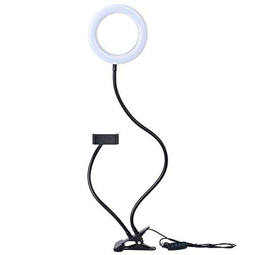 D90DS - Anillo de luz LED para mesa (9 cm, con soporte para teléfono móvil