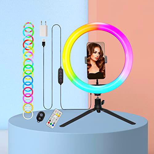 Anillo de luz con trípode para teléfono móvil USB Enchufe Europeo 29,5 cm Anillo de luz para Selfie con Cable de extensión y Control Remoto para Youtube (Anillo de luz de 29,5 cm y trípode A)