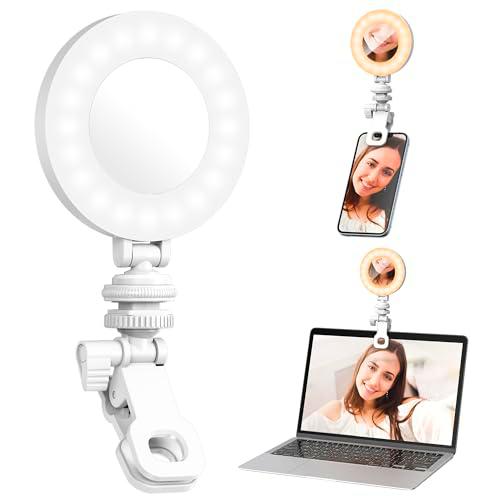 LED Luz Selfie con Clips, Luz de Vídeo Recargable, 3 Modos de Luz Anillo de Luz Selfie