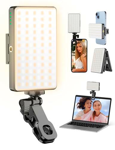 Selfie Light, Luz de Teléfono Recargable 120 LED con Clip Frontal y Trasero &amp; Doble Orificio Tornillo de 1/4&quot;&quot; Recargable Luz Selfie para Movil para iPhone