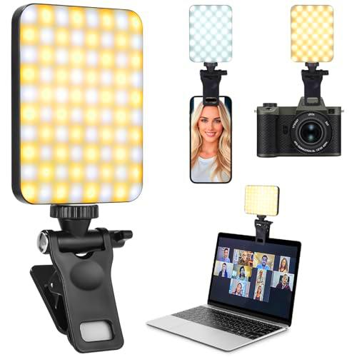 LED Luz Selfie, 80 Cuentas LED Luz de Video Profesional con Clip Frontal y Traserob