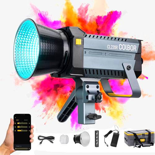 Luz de Video con Control,COLBOR CL220R RGB Luz de Vídeo LED RGB 220W 2700K-5600K COB Iluminación de Estudio CRI97+ con Montura Bowens App Control 13 Efectos de luz