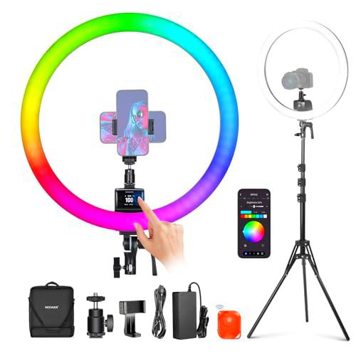 NEEWER SRP18C RGB LED Aro de Luz Kit, App Control Ultra Delgado con Trípode de Luz