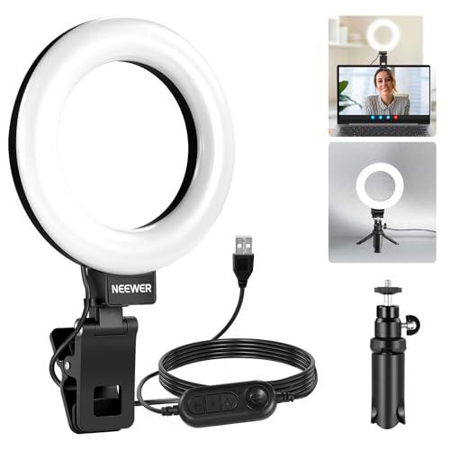 NEEWER 5&quot; Anillo de Luz con Clip y Mini Trípode, 10W 3000k-6000K Clip on Light Regulable para Teléfono