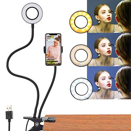 Selfie LED Light con Soporte, Selfie Anillo de Luz con Teléfono Celular Flexible Larga Brazos