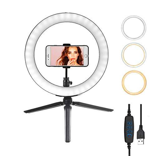 Anillo de Luz LED con trípode, Feicuan 10&quot; Selfie Ring Light con Soporte de teléfono para Fotografía de Escritorio,Youtube Video,Transmisión en Vivo