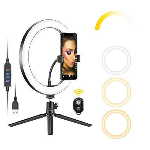 Neewer Anillo Luz LED USB 10&quot; con Soporte para Trípode 3 Modos Luz 10 Niveles Brillo para Youtube Tiktok Video Makeup Selfie Foto Transmisión en Vivo con Soporte Flexible de Teléfono y Control Remoto