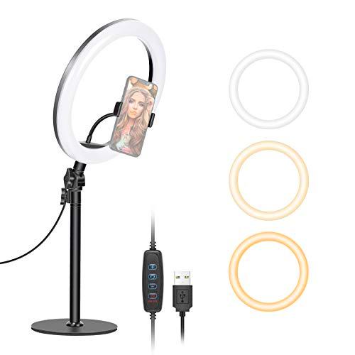 Neewer Anillo de Luz LED USB de 25CM Iluminación de Video para Reunión con Zoom/ Trabajo Remoto/ Transmisión Automática/ YouTube/ TikTok/ 3200K-5600K/ 3 Modos de Luz/ Soporte para Teléfono (Negro)