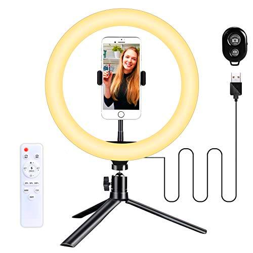 Aro de Luz Trípode LED Anillo de Luz 10&quot; Wolady 3 Modos 10 Niveles 3000-6000k Selfie Luz de Anillo LED TIK Tok Control Remoto Bluetooth 360°Ajustable 120 LED 2-3,4’’ Teléfono Youtube Fotografía Vídeo