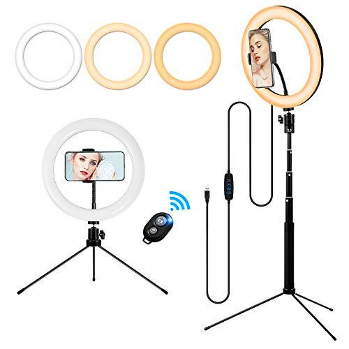 10'' Anillo de Luz Led Maquillaje, Portátil Escritorio/Stand up Ring Light Aro de Luz con Tripode para el Movil