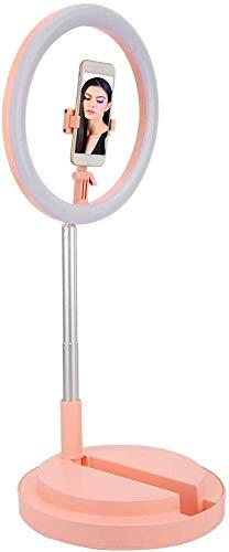 Anillo de Luz Trípode LED 12´´ Plegable, Aro de Luz con Trípode Extendible Ring Light con Soporte para Teléfono Luz de Maquillaje LED Luz de Relleno Portátil para Uso Profesional(Rosa)