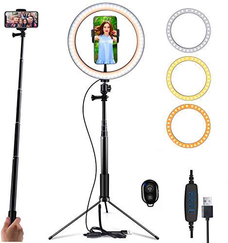 10&quot; Anillo de Luz LED con trípode, Feicuan Aro de Luz LED con Soporte Trípode Palo Selfie Ring Light para YouTube Video Live Stream Maquillaje Selfie fotográfica Tiktok