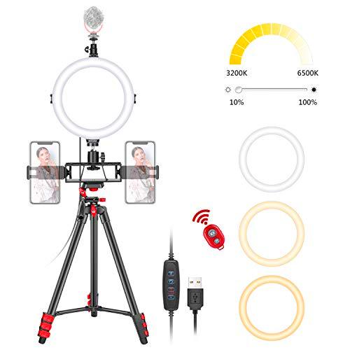 Neewer 8&quot; Selfie Anillo Luz con Soporte para Trípode 3 Zapatos Fríos 2 Soportes para Teléfono Anillo Luz LED con Kit Remoto: 3 Luces de Modo y Brillo de 10 Niveles para Maquillaje Video YouTube TikTok