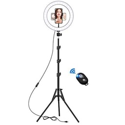 Anillo de Luz LED, 10&quot; Ring Light Regulable con Trípode y Soporte Teléfono de Tubo Blando