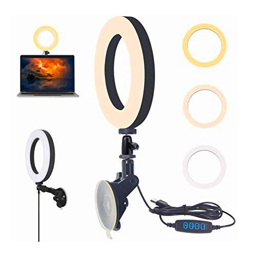 6’‘Anillo de Luz LED USB con Ventosa, Macllar Aro de Luz led 3 Modos Luz + 10 Niveles Brillo Aros de luz para Youtube