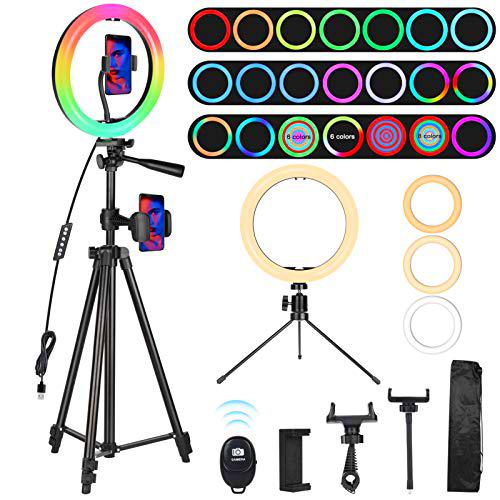 Railee Aro de Luz, Anillo de Luz LED 10&quot; Aro de Luz con Trípode y Control Remoto Ring Light con 21 RGB Modos 9 Brillos Regulables para TIKTok Youtube Vlog Vídeo Maquillaje Selfie y Fotografia