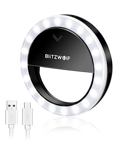 Aro de Luz, BlitzWolf 600mAh Selfie Ring Light con Círculo de Clip Recargable