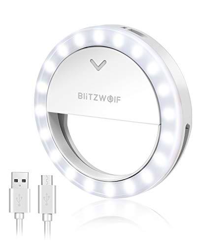 Aro de Luz, BlitzWolf 600mAh Selfie Ring Light con Círculo de Clip Recargable