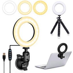 UooEA Selfie Ring Light con trípode, kit de iluminación para videoconferencia 3200k-6500K montaje regulable en laptop